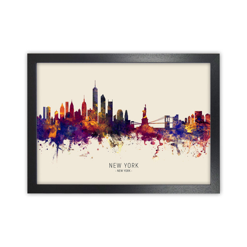 New York New York Skyline Autumn City Name Art Print by Michael Tompsett Black Grain