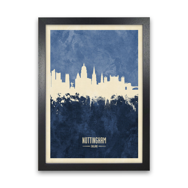 Nottingham England Skyline Portrait Navy Art Print by Michael Tompsett Black Grain