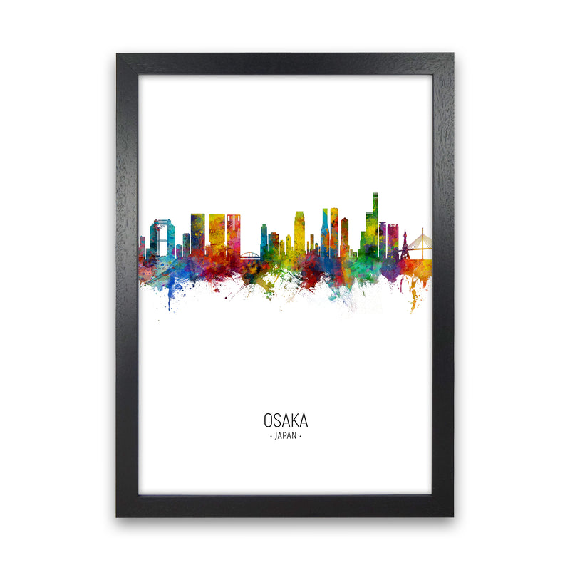 Osaka Japan Skyline Portrait Art Print by Michael Tompsett Black Grain