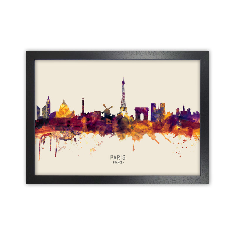 Paris France Skyline Autumn City Name Art Print by Michael Tompsett Black Grain