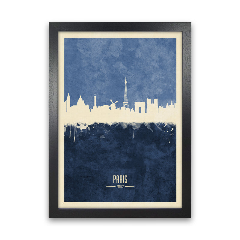 Paris France Skyline Portrait Navy Art Print by Michael Tompsett Black Grain