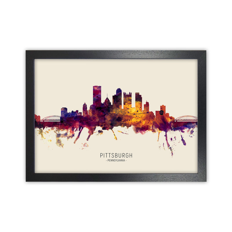 Pittsburgh Pennsylvania Skyline Autumn City Name Art Print by Michael Tompsett Black Grain
