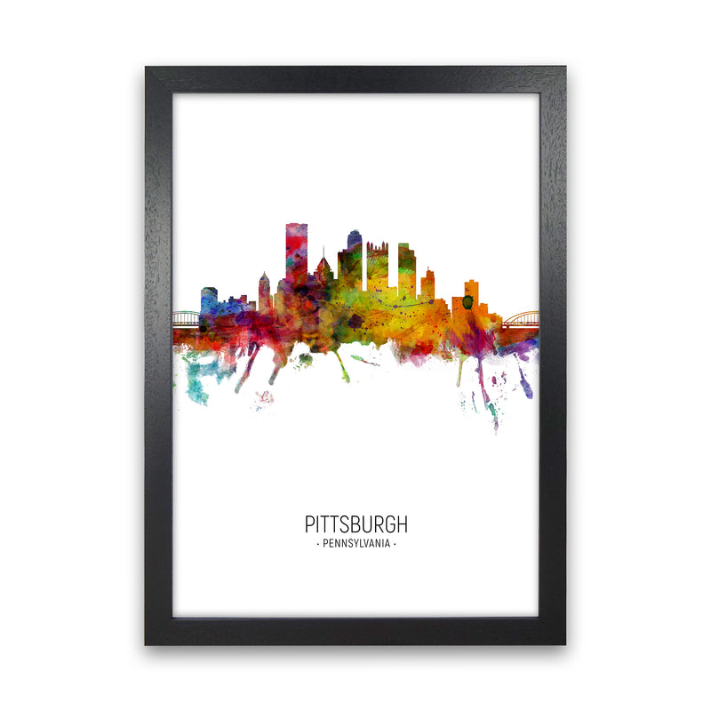 Pittsburgh Pennsylvania Skyline Portrait Art Print by Michael Tompsett Black Grain