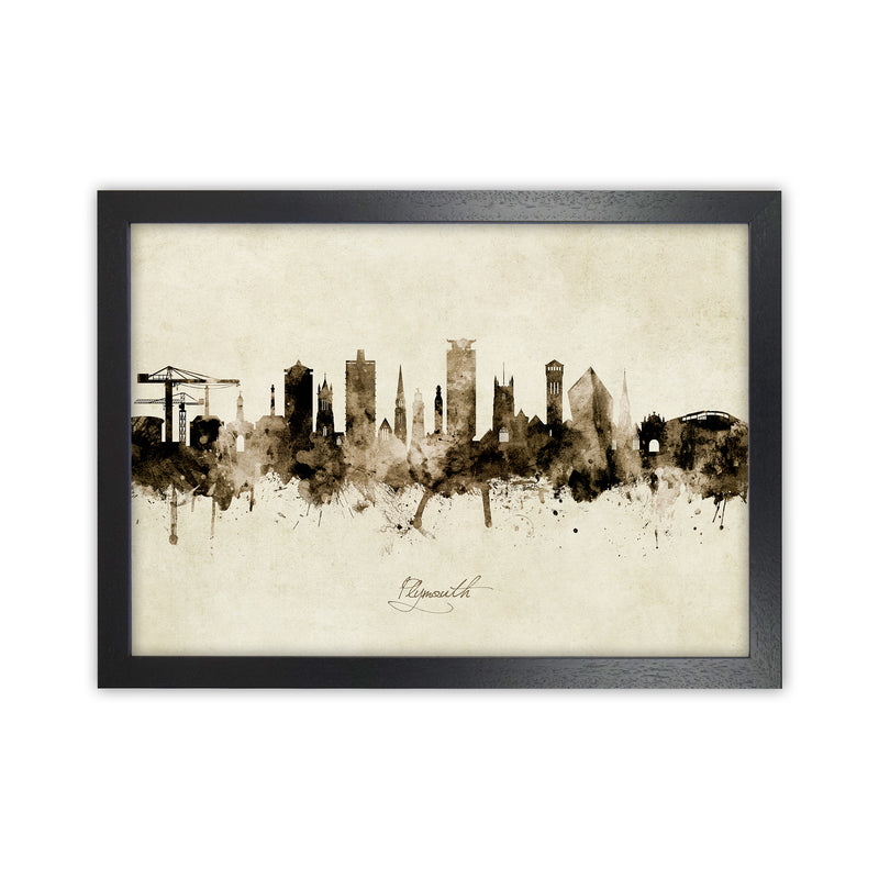 Plymouth England Skyline Vintage Art Print by Michael Tompsett Black Grain