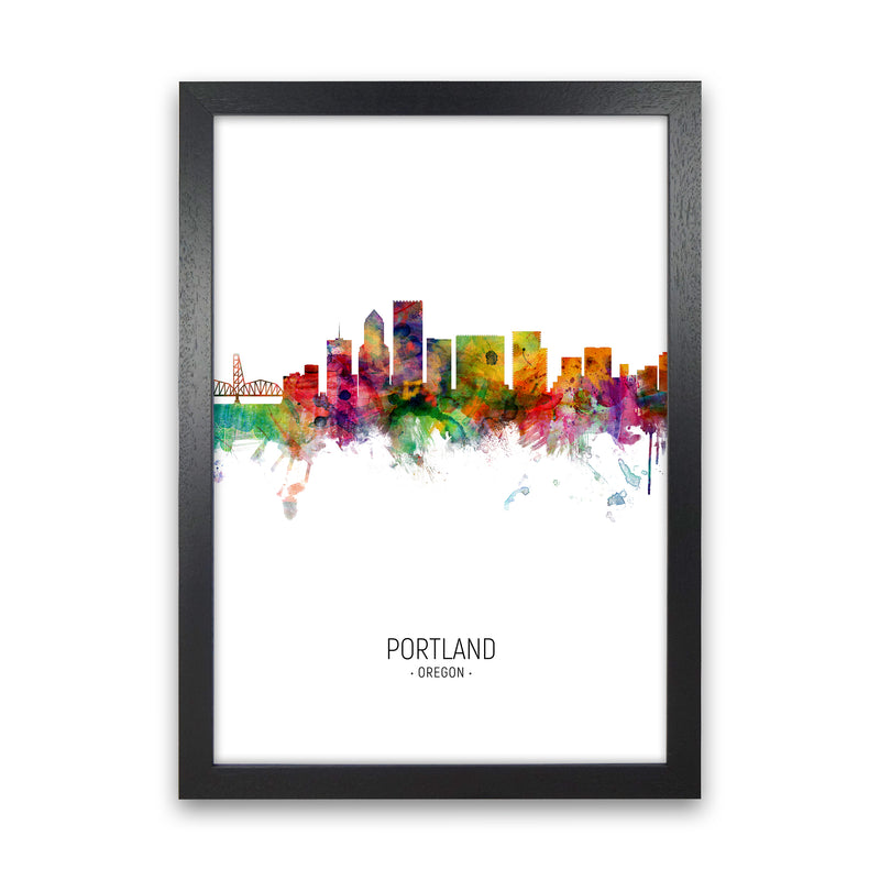 Portland Oregon Skyline Portrait Art Print by Michael Tompsett Black Grain