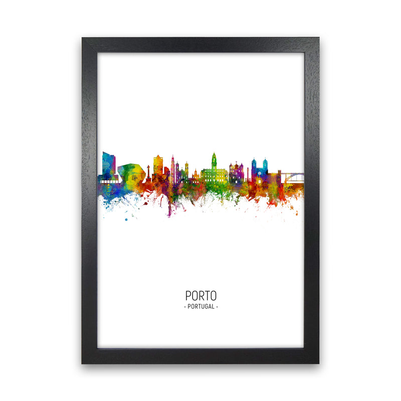 Porto Portugal Skyline Portrait Art Print by Michael Tompsett Black Grain