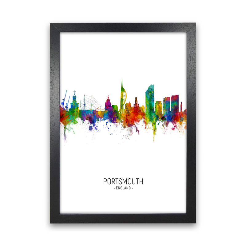 Portsmouth England Skyline Portrait Art Print by Michael Tompsett Black Grain