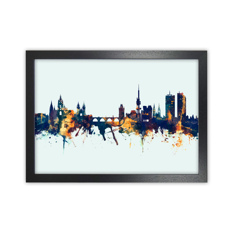 Prague Czech Republic Skyline Blue Orange Art Print by Michael Tompsett Black Grain