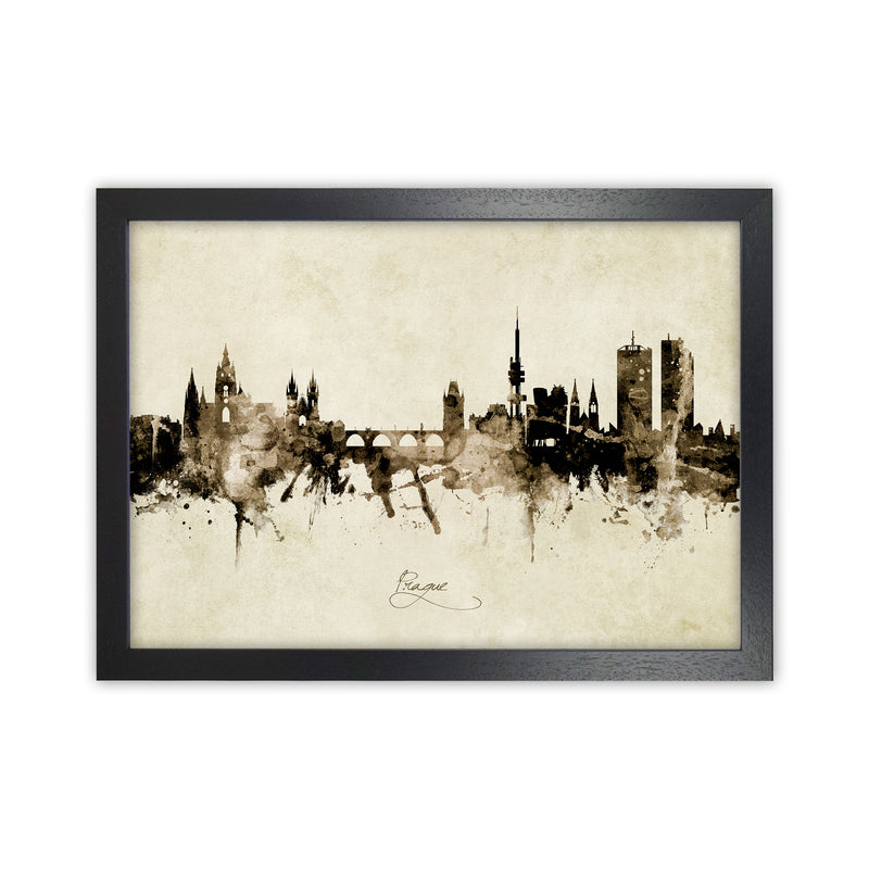 Prague Czech Republic Skyline Vintage Art Print by Michael Tompsett Black Grain