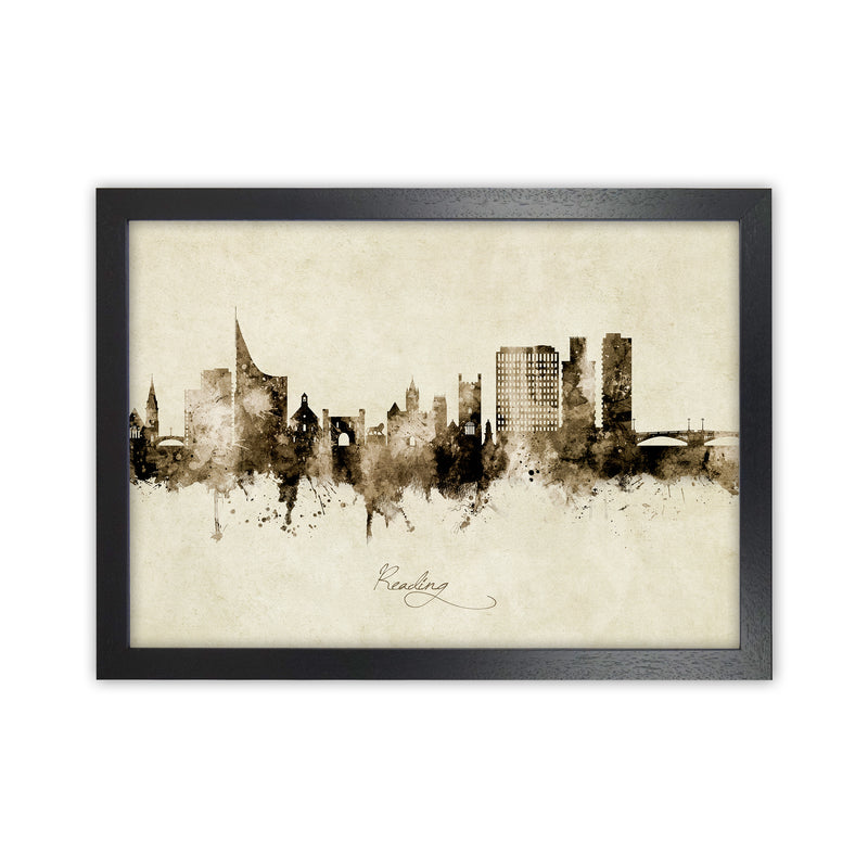 Reading England Skyline Vintage Art Print by Michael Tompsett Black Grain