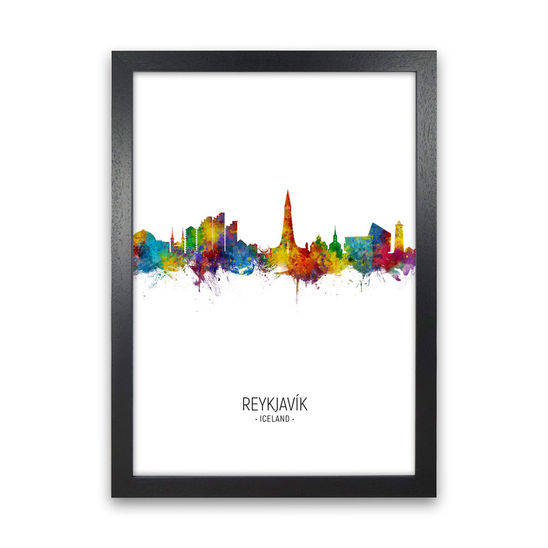 Reykjavik Iceland Skyline Portrait Art Print by Michael Tompsett Black Grain