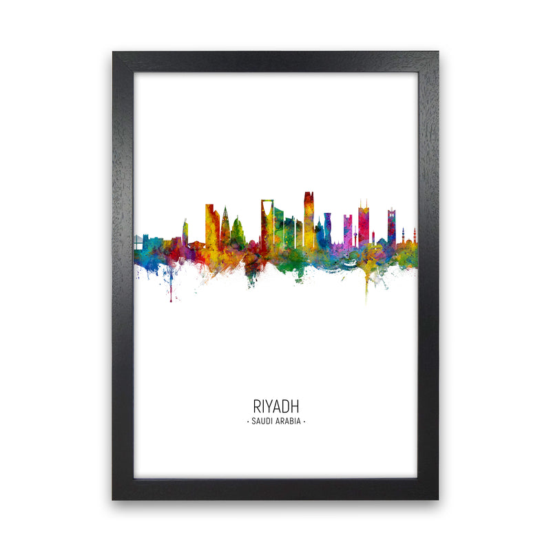 Riyadh Saudi Arabia Skyline Portrait Art Print by Michael Tompsett Black Grain