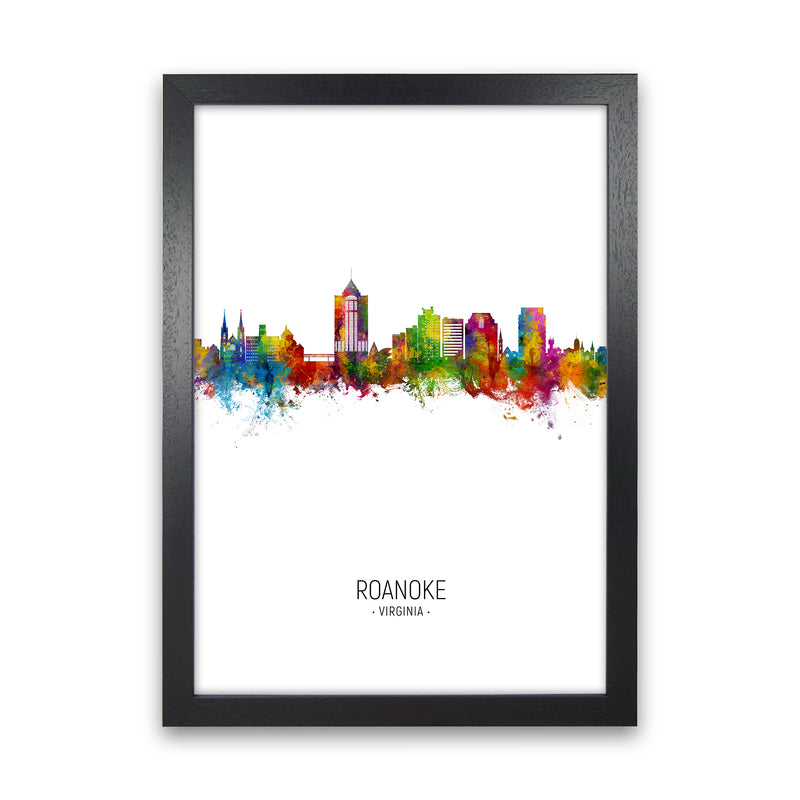 Roanoke Virginia Skyline Portrait Art Print by Michael Tompsett Black Grain