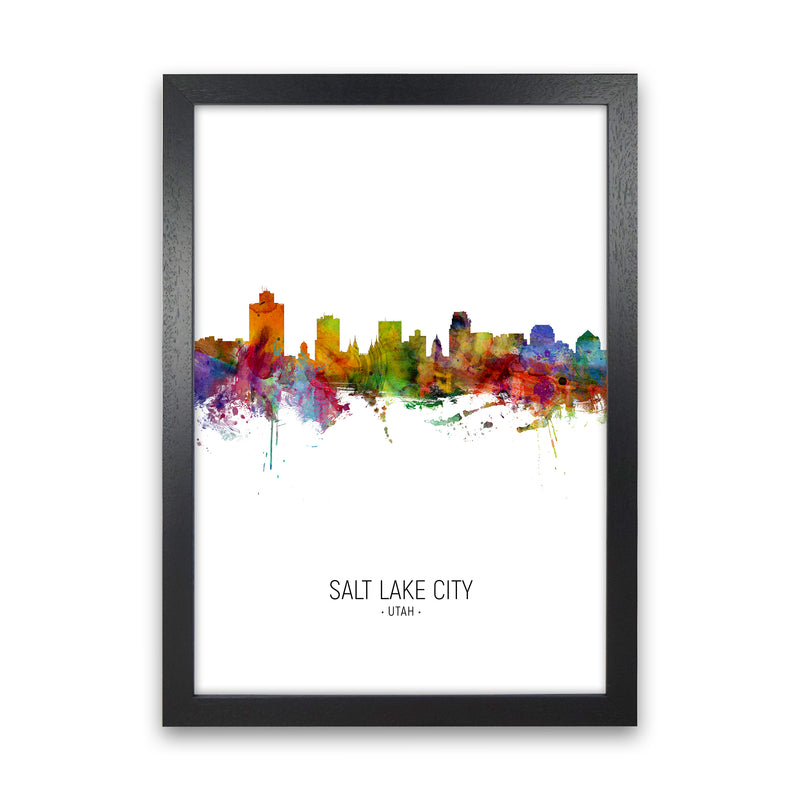 Salt Lake City Utah Skyline Portrait Art Print by Michael Tompsett Black Grain