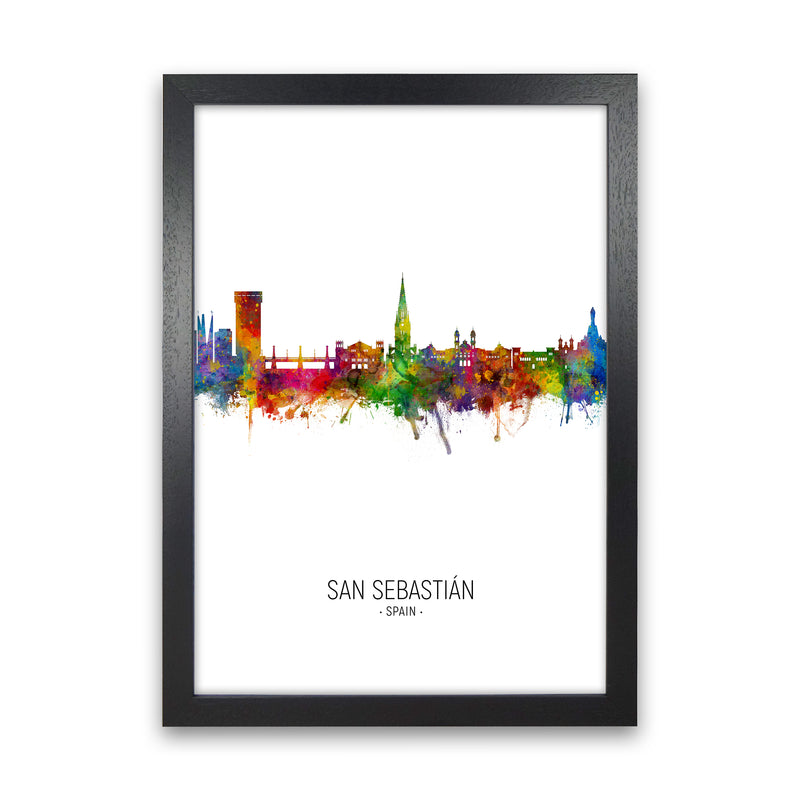San Sebastian Spain Skyline Portrait Art Print by Michael Tompsett Black Grain