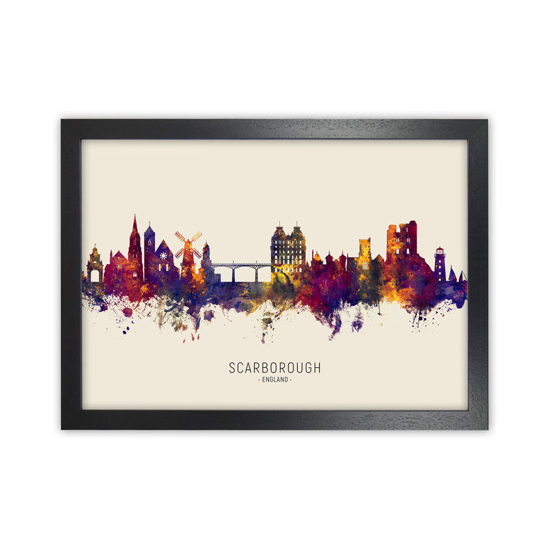 Scarborough England Skyline Autumn City Name Art Print by Michael Tompsett Black Grain