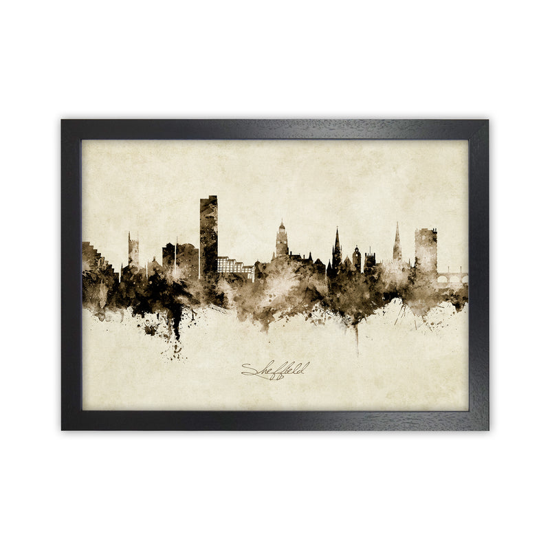 Sheffield England Skyline Vintage Art Print by Michael Tompsett Black Grain