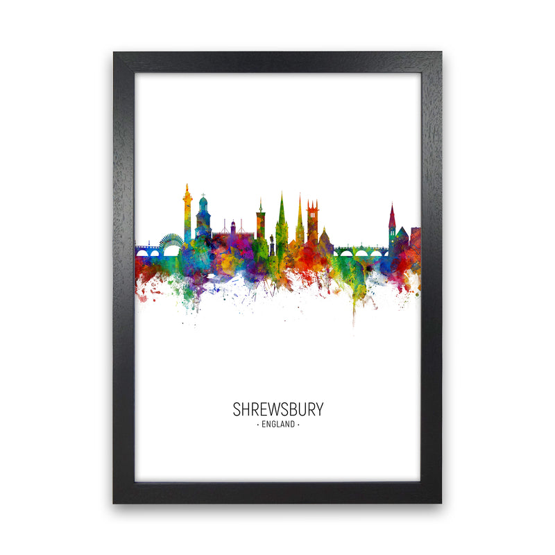 Shrewsbury England Skyline Portrait Art Print by Michael Tompsett Black Grain