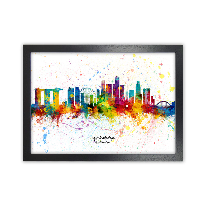 Singapore Singapore Skyline Splash Art Print by Michael Tompsett Black Grain