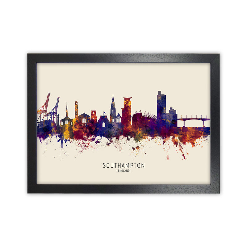 Southampton England Skyline Autumn City Name Art Print by Michael Tompsett Black Grain