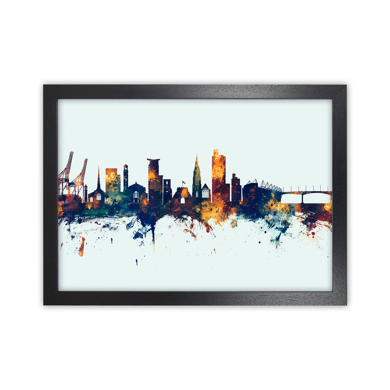 Southampton England Skyline Blue Orange Art Print by Michael Tompsett Black Grain