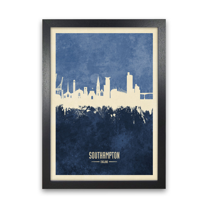 Southampton England Skyline Portrait Navy Art Print by Michael Tompsett Black Grain