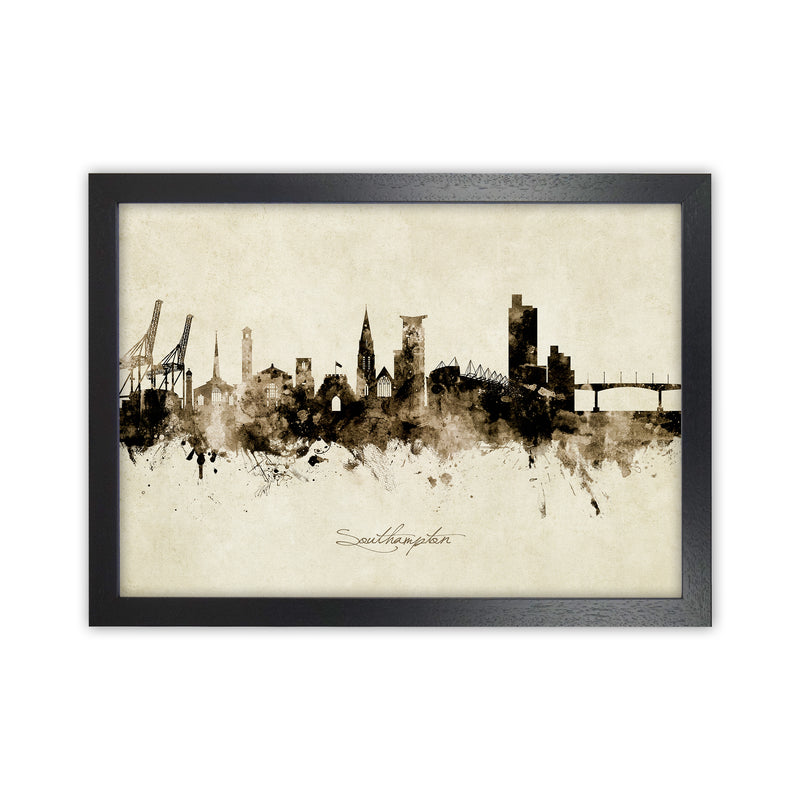 Southampton England Skyline Vintage Art Print by Michael Tompsett Black Grain