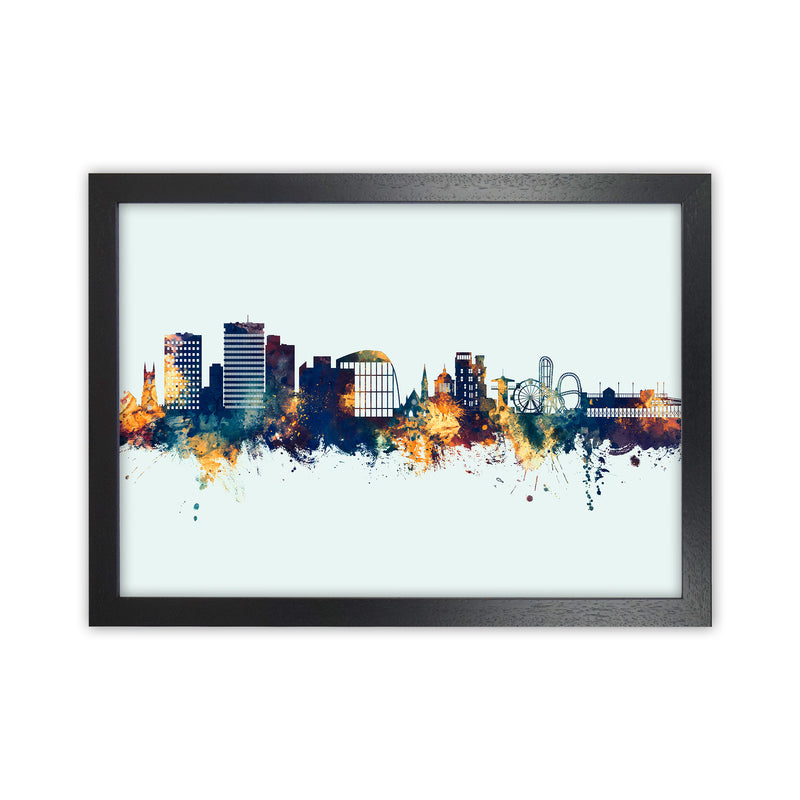 Southend-On-Sea England Skyline Blue Orange Art Print by Michael Tompsett Black Grain