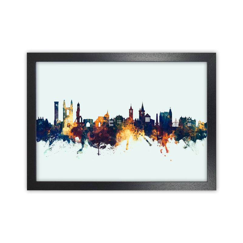 St Andrews Scotland Skyline Blue Orange Art Print by Michael Tompsett Black Grain