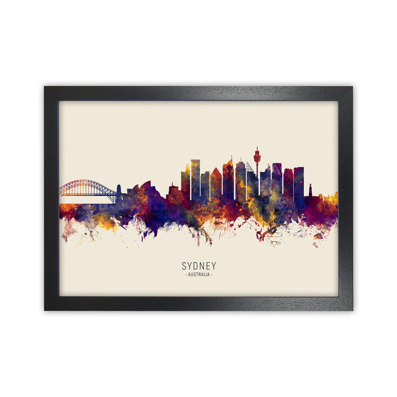 Sydney Australia Skyline Autumn City Name Art Print by Michael Tompsett Black Grain