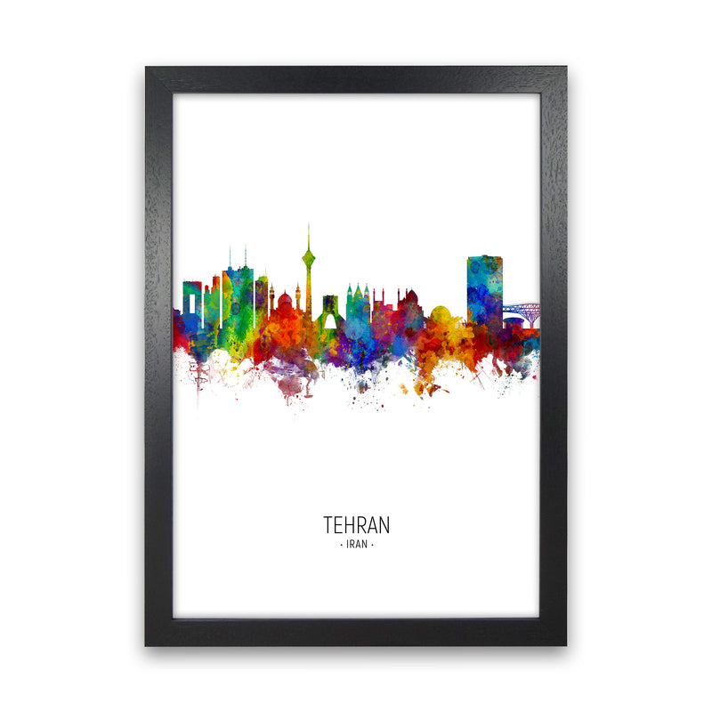 Tehran Iran Skyline Portrait Art Print by Michael Tompsett Black Grain