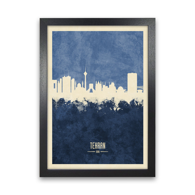 Tehran Iran Skyline Portrait Navy Art Print by Michael Tompsett Black Grain