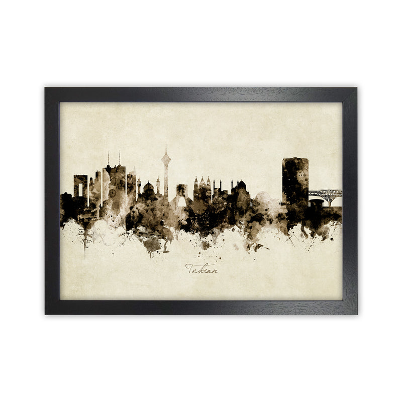 Tehran Iran Skyline Vintage Art Print by Michael Tompsett Black Grain