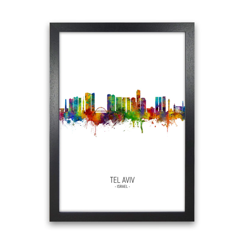 Tel Aviv Israel Skyline Portrait Art Print by Michael Tompsett Black Grain