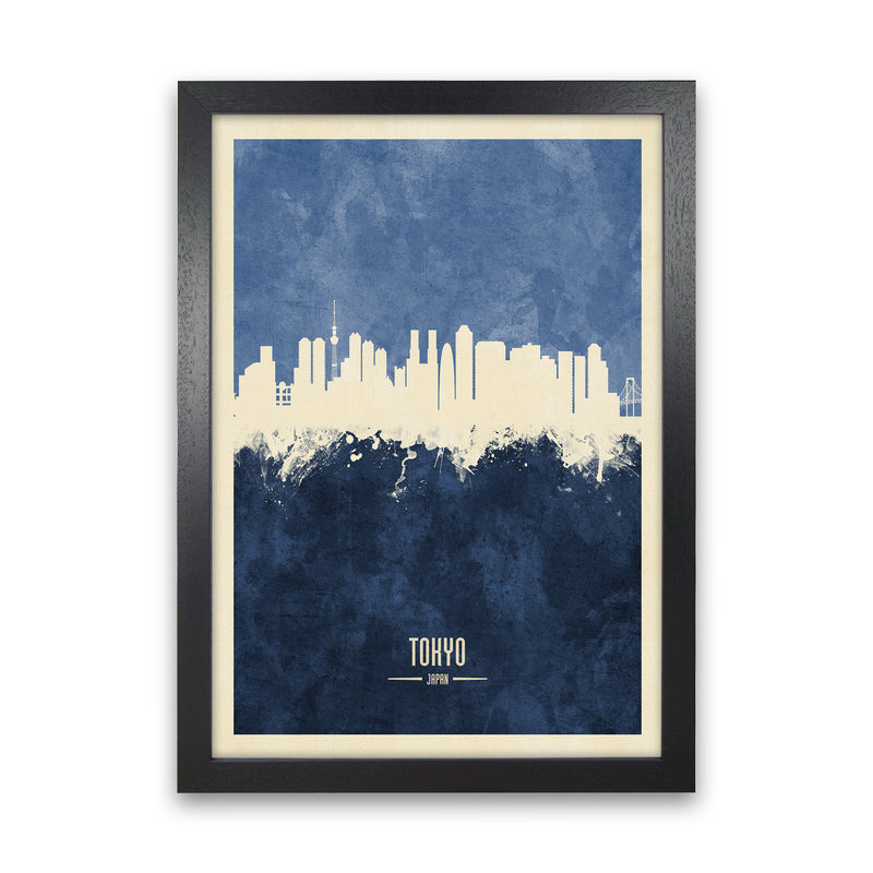 Tokyo Japan Skyline Portrait Navy Art Print by Michael Tompsett Black Grain