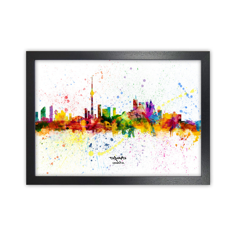 Toronto Canada Skyline Splash Art Print by Michael Tompsett Black Grain