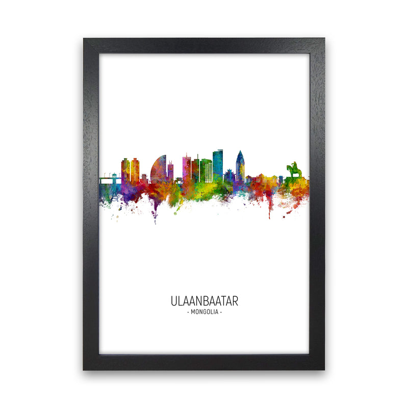 Ulaanbaatar Mongolia Skyline Portrait Art Print by Michael Tompsett Black Grain