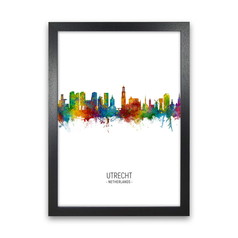 Utrecht Netherlands Skyline Portrait Art Print by Michael Tompsett Black Grain