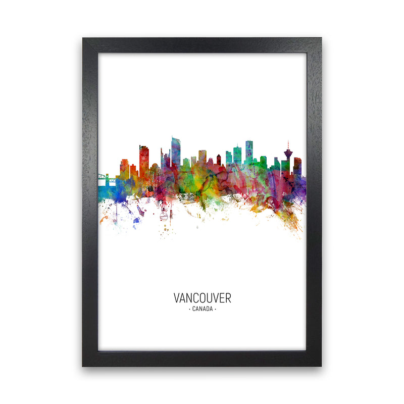 Vancouver Canada Skyline Portrait Art Print by Michael Tompsett Black Grain