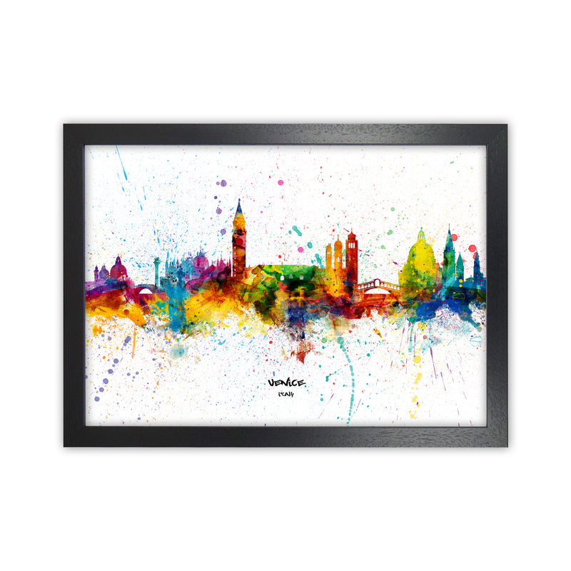 Venice Italy Skyline Splash Art Print by Michael Tompsett Black Grain