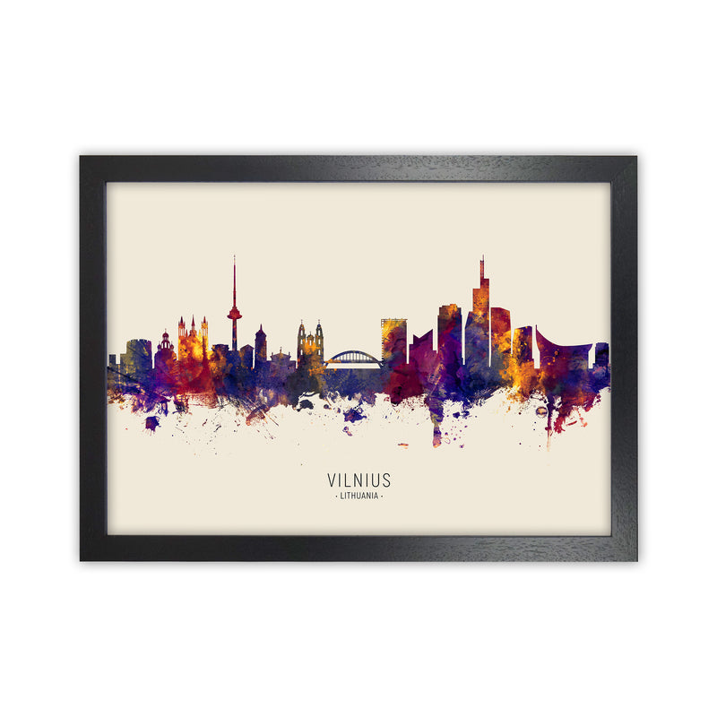 Vilnius Lithuania Skyline Autumn City Name Art Print by Michael Tompsett Black Grain