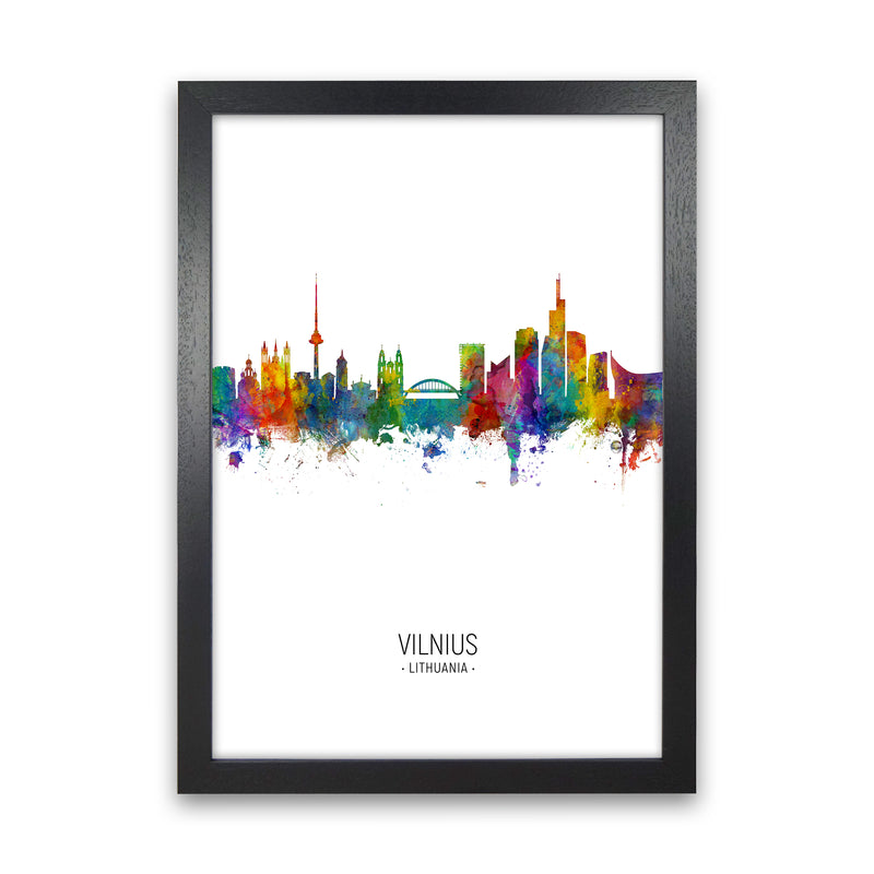 Vilnius Lithuania Skyline Portrait Art Print by Michael Tompsett Black Grain