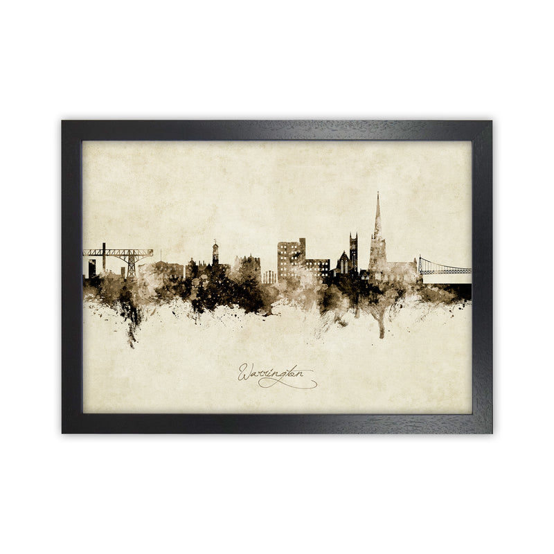 Warrington England Skyline Vintage Art Print by Michael Tompsett Black Grain