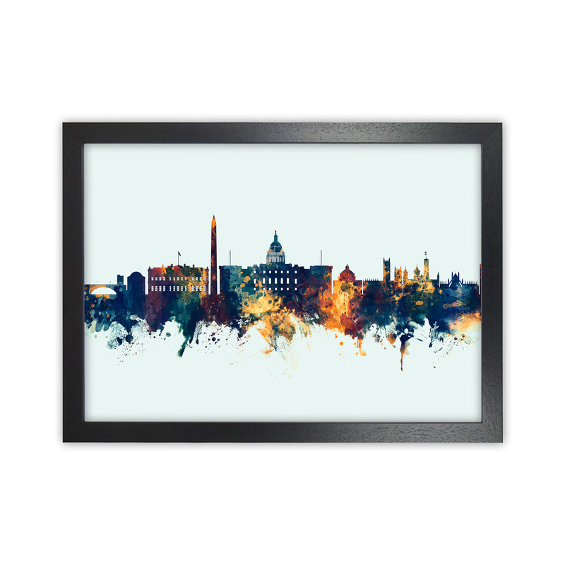 Washington Dc Skyline Blue Orange Art Print by Michael Tompsett Black Grain