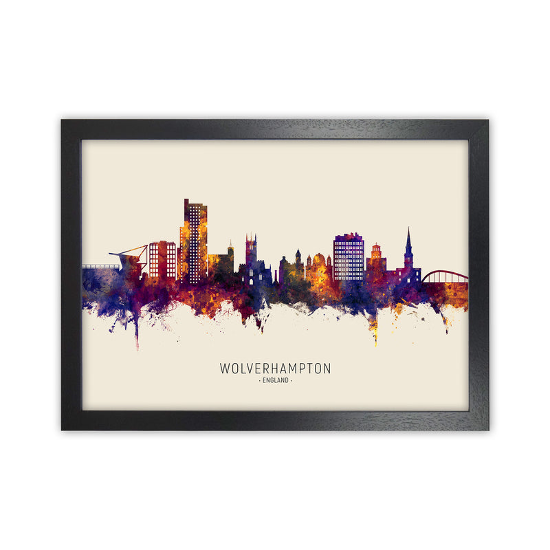 Wolverhampton England Skyline Autumn City Name Art Print by Michael Tompsett Black Grain