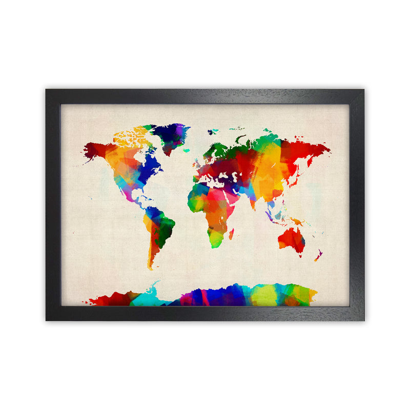 World Map Rolled Paint Art Print by Michael Tompsett Black Grain
