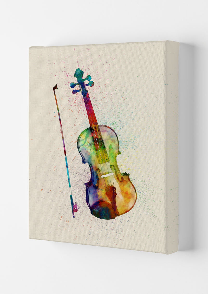 Violin Watercolour Multi-Colour Print by Michael Tompsett Canvas