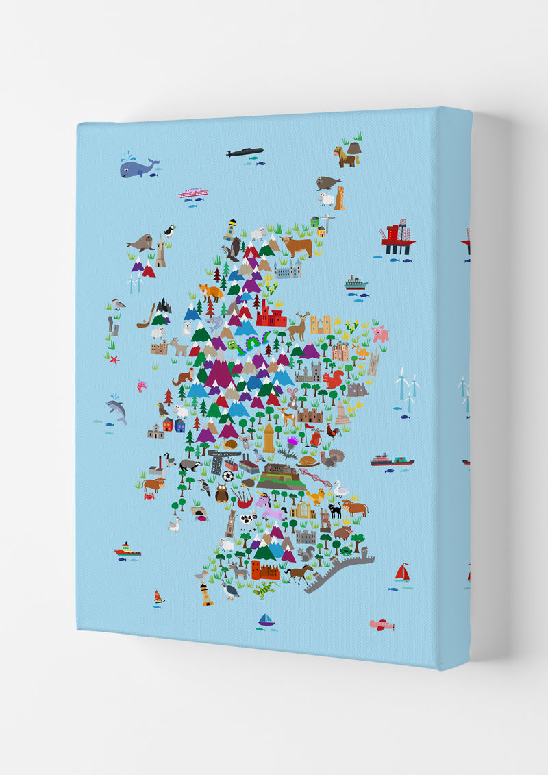 Animal Map of Scotland Blue Nursery Print by Michael Tompsett Canvas