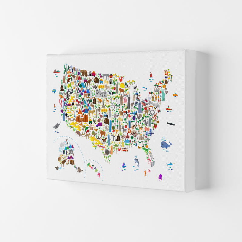 Animal Map of United States Nursery Print by Michael Tompsett Canvas