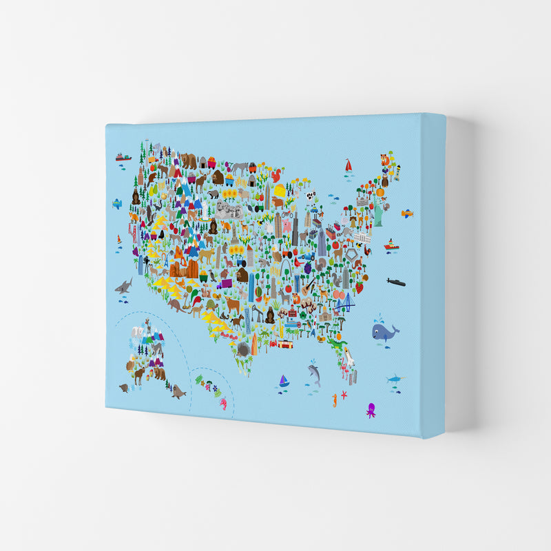 Animal Map of United States Blue Print by Michael Tompsett Canvas